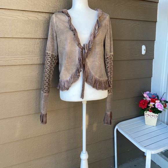 Urman Mango womens boho sweater cardigan ruffle detail, size M - Picture 2 of 7